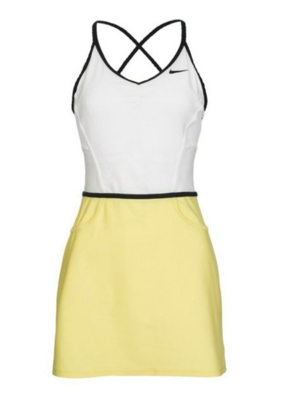 NIKE MARIA SHARAPOVA white Yellow Black piping corset back Tennis Dress  LARGE